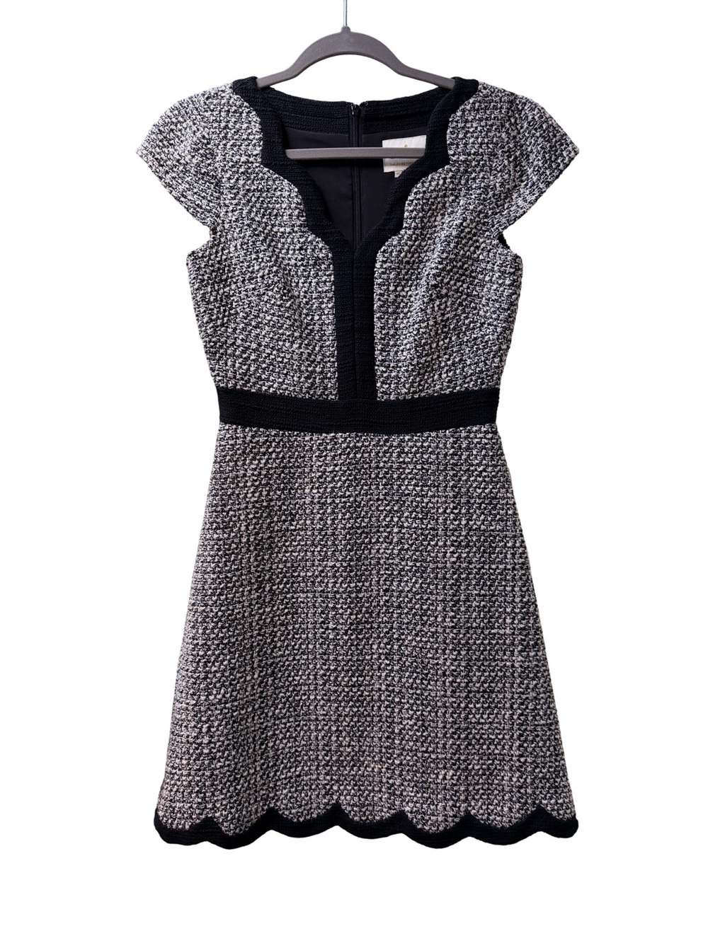 kate spade Black and White Tweed Scalloped Midi Dress
